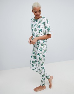 Пижамный комплект из футболки и леггинсов в горошек с принтом кактусов ASOS DESIGN - Мульти