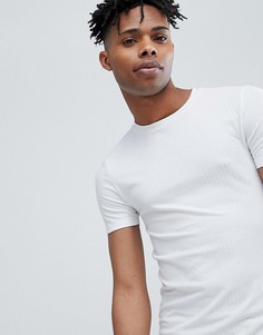 Облегающая удлиненная футболка в рубчик с асимметричным краем ASOS DESIGN - Белый