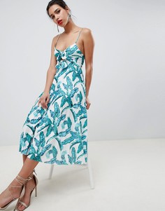 Плиссированное платье миди с пальмовым принтом ASOS DESIGN - Мульти