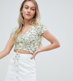 Топ с цветочным принтом и сборками New Look Petite - Желтый