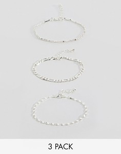 Набор из 3 серебристых браслетов ASOS DESIGN - Серебряный
