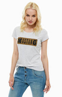 Серая хлопковая футболка с принтом Mustang