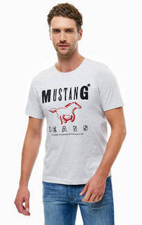 Серая хлопковая футболка с короткими рукавами Mustang