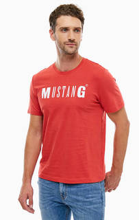 Красная хлопковая футболка с круглым вырезом Mustang