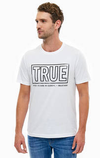 Белая хлопковая футболка с круглым вырезом Mustang