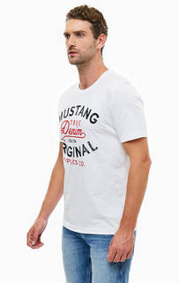Белая хлопковая футболка с принтом Mustang