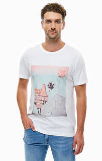 Белая хлопковая футболка с короткими рукавами Mustang