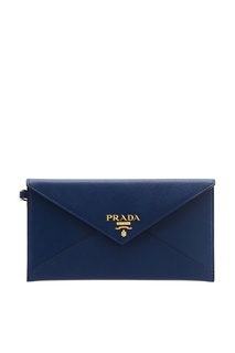 Синий клатч с логотипом Prada