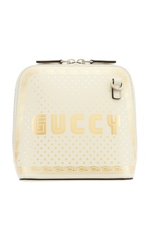 Белая кожаная сумка с принтом Gucci
