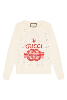 Белый свитшот с логотипом и кристаллами Gucci