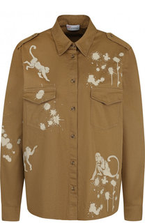 Хлопковая блуза с накладными карманами и принтом REDVALENTINO
