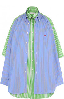 Хлопковая блуза с укороченным рукавом в полоску Balenciaga