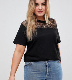 Футболка с кружевной вставкой на кокетке ASOS DESIGN Curve - Черный