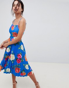 Платье миди для выпускного с цветочным принтом и плиссировкой ASOS DESIGN - Мульти