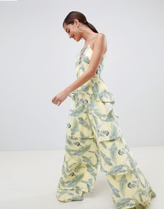 Многоярусный комбинезон со шнуровкой и тропическим принтом ASOS DESIGN - Мульти