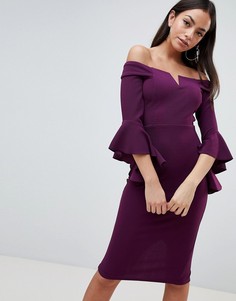 Платье-футляр с открытыми плечами и оборками на рукавах AX Paris - Фиолетовый