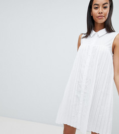 Свободное хлопковое платье-рубашка мини с плиссировкой ASOS DESIGN Tall - Белый