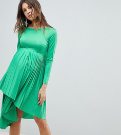 Плиссированное платье миди с длинными рукавами ASOS DESIGN Maternity - Зеленый