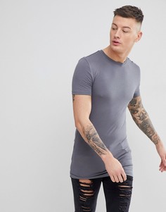 Удлиненная футболка обтягивающего кроя с круглым вырезом ASOS DESIGN - Серый