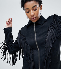 Куртка из искусственной замши с бахромой ASOS DESIGN Tall - Черный