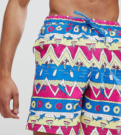 Шорты для плавания средней длины с принтом пиццы и акул ASOS DESIGN Tall - Синий