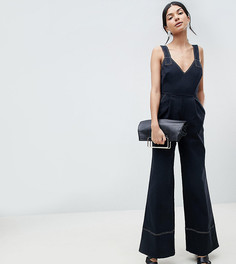 Саржевый комбинезон с широкими штанинами и завязками ASOS DESIGN Tall - Черный