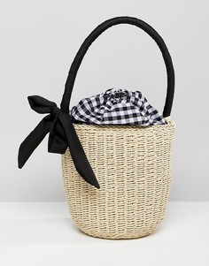 Соломенная сумка-корзинка с ручкой и подкладкой в клеточку ASOS DESIGN - Светло-бежевый