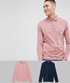 Комплект из 2 трикотажных футболок-поло с длинными рукавами ASOS DESIGN - СКИДКА - Мульти