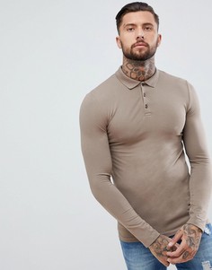 Бежевая облегающая футболка-поло с длинными рукавами ASOS DESIGN - Бежевый