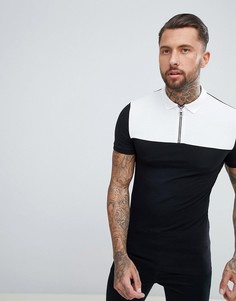 Облегающая футболка-поло с контрастной кокеткой и молнией ASOS DESIGN - Мульти