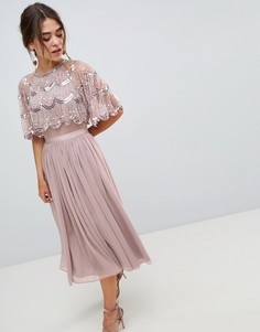 Декорированное платье миди с кроп-топом и фигурным краем ASOS DESIGN - Фиолетовый