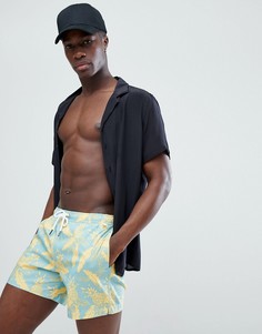 Шорты для плавания цвета морской волны с принтом ананасов и логотипом Abercrombie &amp; Fitch - Синий
