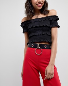 Ремень с люверсами Pieces - Черный