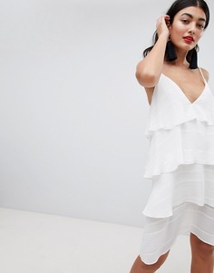 Ярусное платье мини на бретельках PrettyLittleThing - Белый