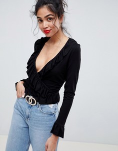Топ с запахом и оборкой ASOS DESIGN - Черный