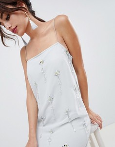 Платье-комбинация миди с отделкой бусинами ASOS DESIGN - Серый
