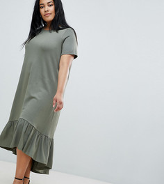 Платье-футболка миди с асимметричным краем ASOS DESIGN Curve - Зеленый