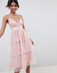Ярусное платье миди из тюля ASOS DESIGN - Розовый