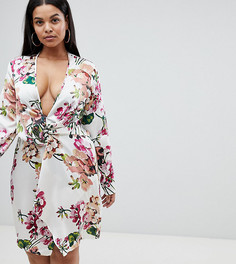Приталенное платье с цветочным принтом Missguided Plus - Белый
