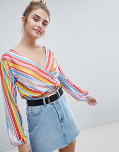 Топ в полоску с запахом и длинными рукавами ASOS DESIGN - Мульти