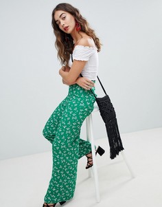 Брюки с широкими штанинами и принтом New Look - Зеленый