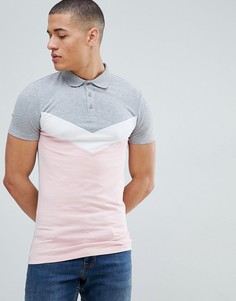 Серая обтягивающая футболка-поло с шевронной вставкой ASOS DESIGN - Серый