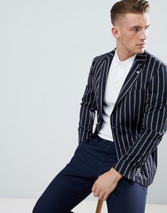 Темно-синий блейзер классического кроя в полоску Burton Menswear - Темно-синий