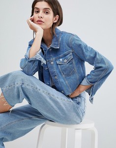 Укороченная джинсовая куртка с необработанным краем River Island - Синий