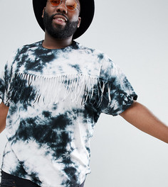 Свободная футболка с принтом тай-дай и бахромой ASOS DESIGN Plus - Серый