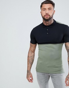 Обтягивающее трикотажное поло с контрастной кокеткой ASOS DESIGN - Зеленый