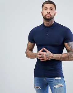 Поло из трикотажа темно-синего цвета обтягивающего кроя ASOS DESIGN - Темно-синий