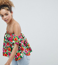 Хлопковый топ с открытыми плечами и тропическим принтом ASOS DESIGN Petite - Мульти