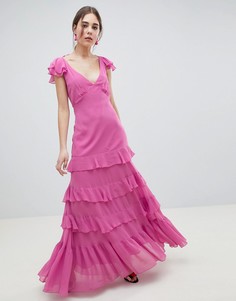 Платье макси с ярусными оборками ASOS DESIGN - Розовый