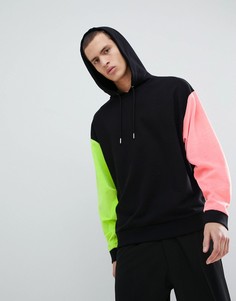 Оверсайз-худи черного цвета с велюровыми рукавами и принтом на спине ASOS DESIGN - Черный